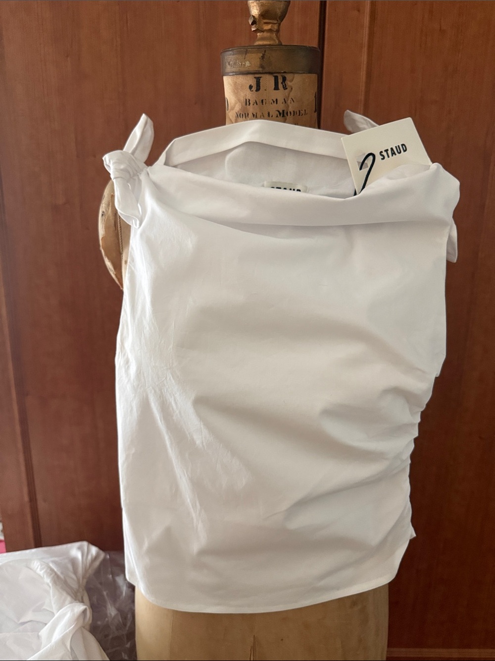 NWT STAUD Women’s Bellaria White Knotted Shoulder Cotton Top Sz 00 - Picture 5 of 10